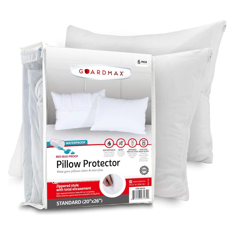 Guardmax Waterproof Pillow Protectors - Zippered Pillow Case Covers - Highly Soft & Noiseless Fabric - Protects Pillows from Dirt, Dust & Dander (Standard 20x26) - Image 1